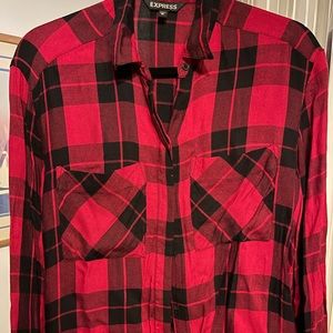 EXPRESS Black and Red Plaid Button Down Shirt